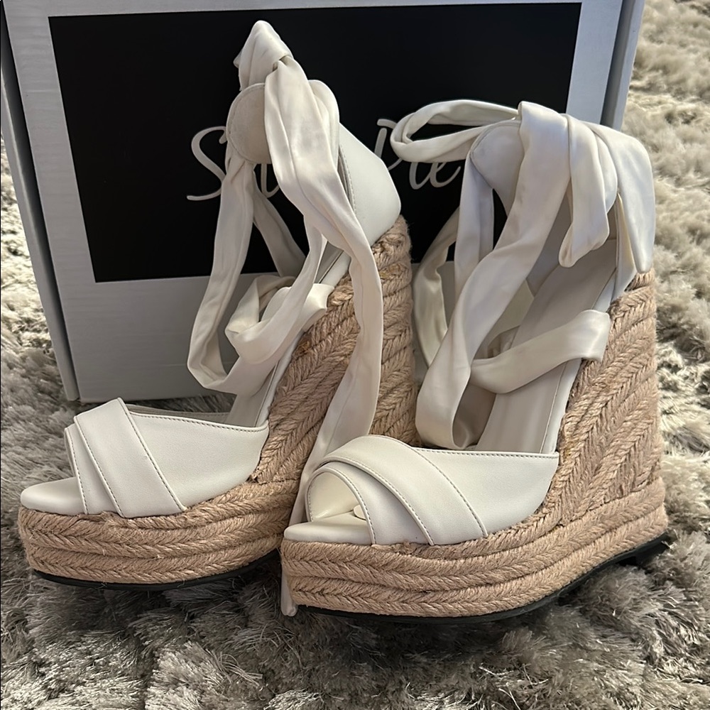 NEW Elegant White Espadrille Wedge Sandals